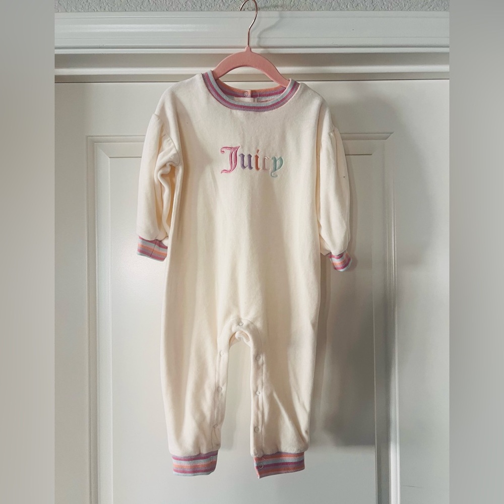 Juicy Couture Cream Onesie with Pink and Purple Trim